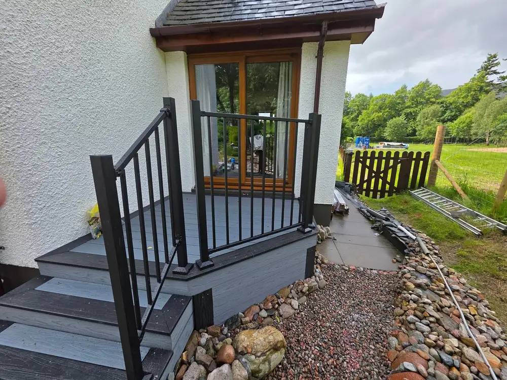 Composite decking balustrade installed by Glasgow Decking Group